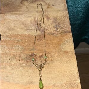 Art Deco, Czech Picasso Glass Drop Turquoise and Gold Necklace JessicaAscough